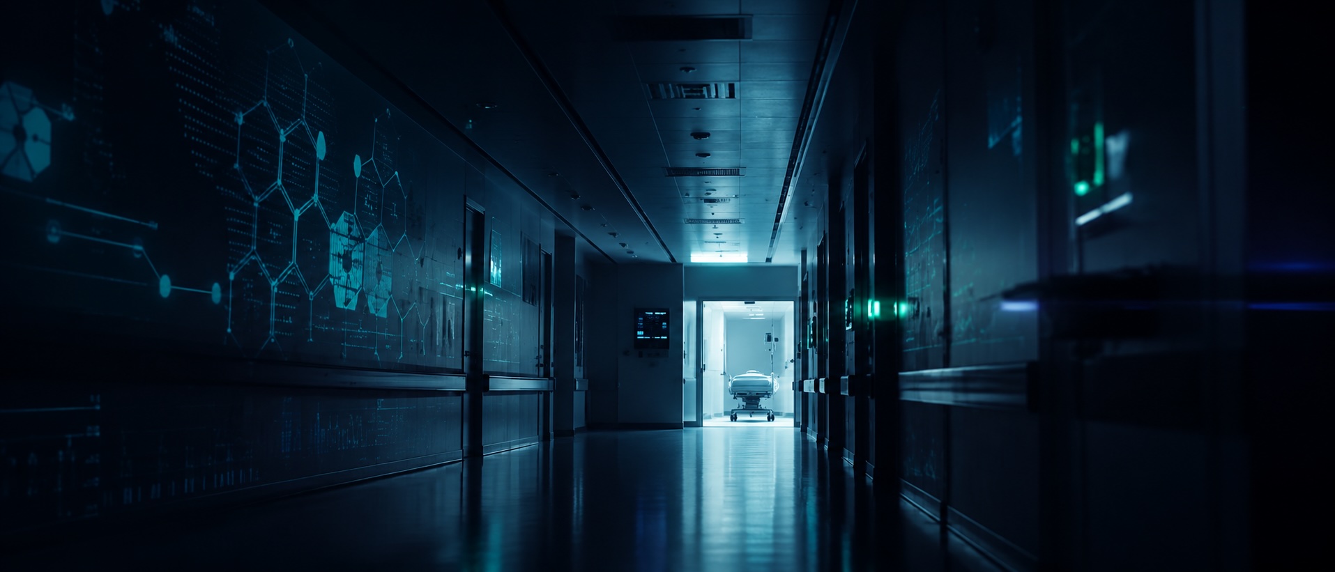 Clinical corridor at night — the second wave of AI